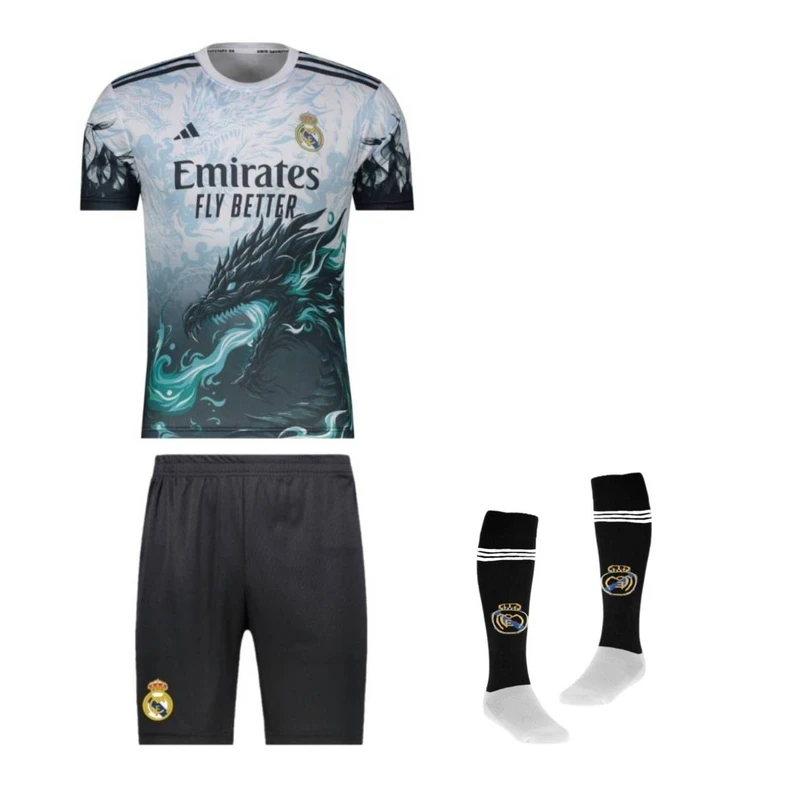 ست 3 تکه لباس ورزشی پسرانه مدل دراگون رئال مادرید طرح امباپه شماره کد 2026YK-10