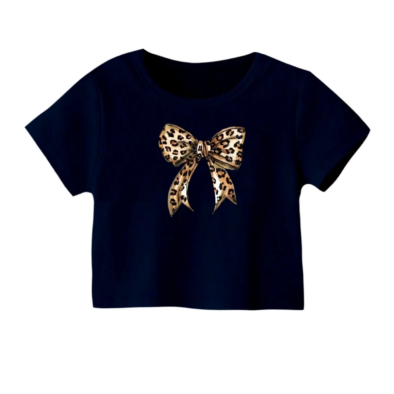 کراپ‌ تی‌شرت آستین کوتاه زنانه مدل پاپیون کد01