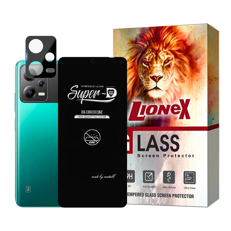   محافظ صفحه نمایش لایونکس مدل SUPLNFULI مناسب برای گوشی موبایل شیائومی Redmi Note 12 5G / Poco X5 به همراه محافظ لنز گوشی