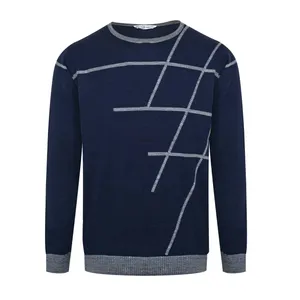 پلیور مردانه مدل یقه گرد اندامی رنگ سرمه ای