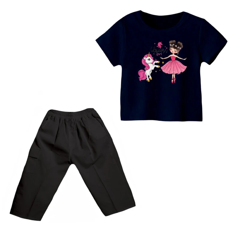 ست تی شرت و شلوارک دخترانه مدل یونیکورن کد ۹