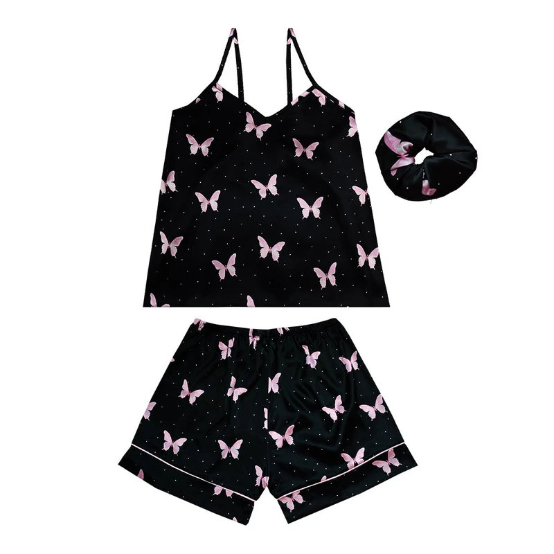 لباس خواب زنانه مدل ساتن ابریشم طرح پروانه خالدار کد 666027