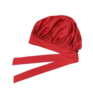 کلاه خواب زنانه مدل ساتن دو رو بند دار رنگ قرمز
