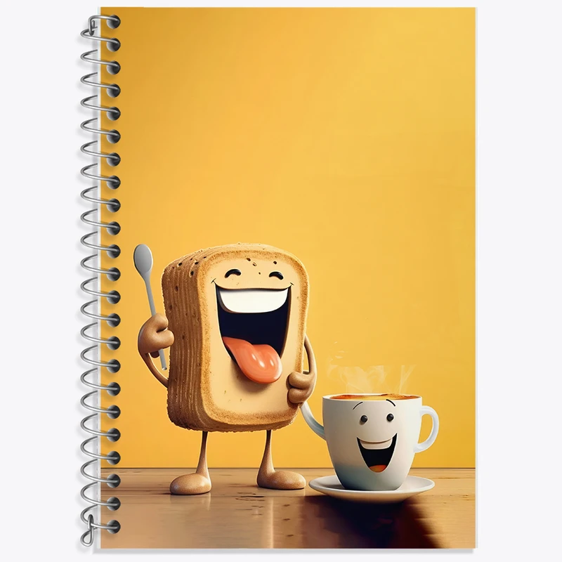 دفتر زبان 50 برگ خندالو مدل سه خط طرح نان تست و قهوه ی کیوت کد F5924