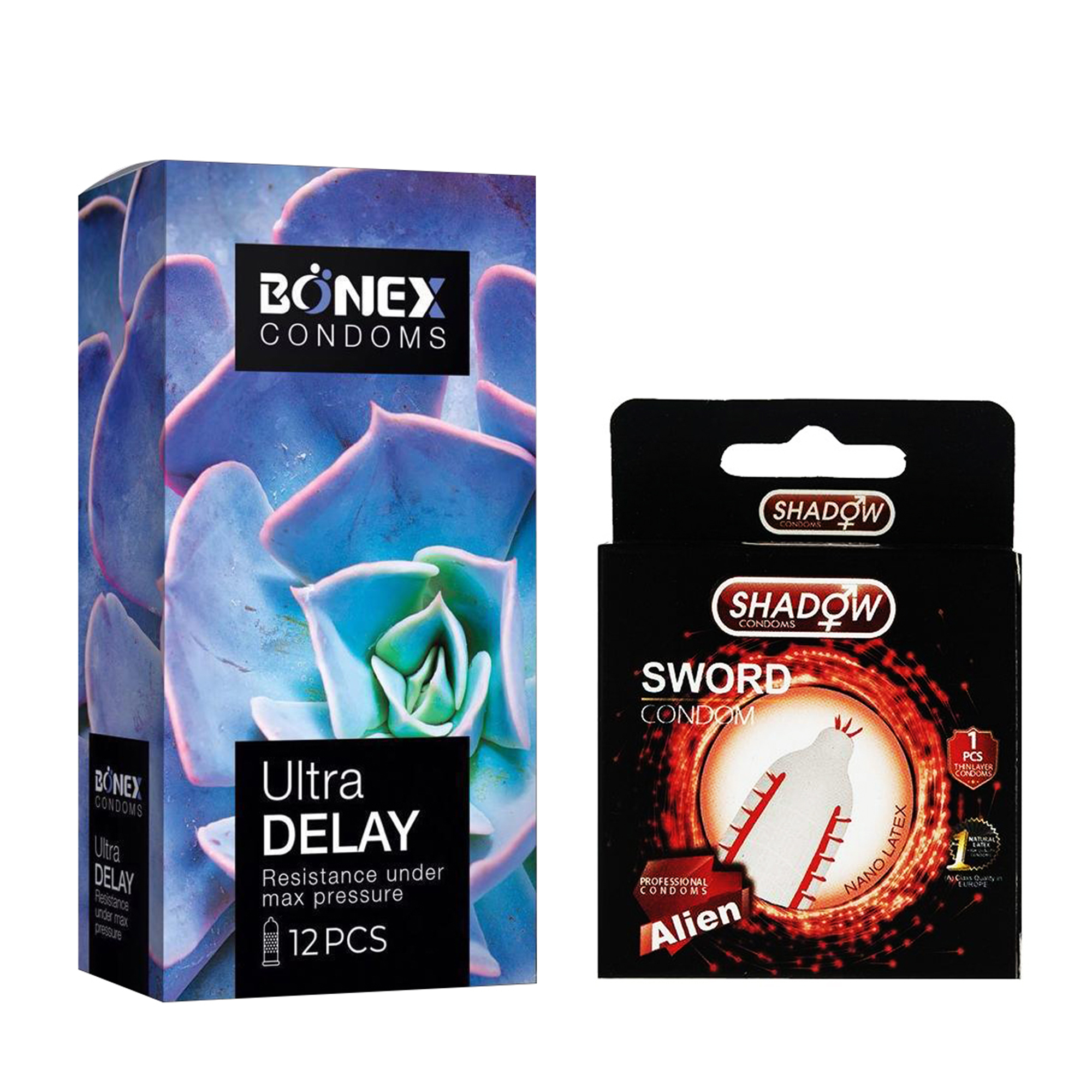 کاندوم بونکس مدل Ultra Delay بسته 12 عددی به همراه کاندوم شادو مدل Sword