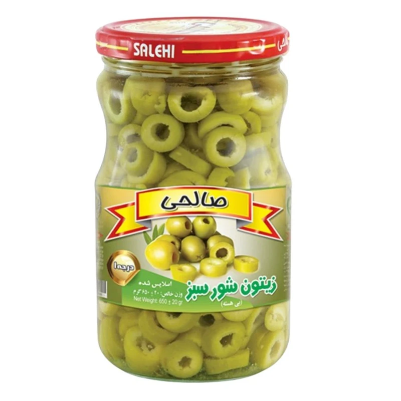 زیتون شور سبز اسلایس صالحی - 650 گرم مجموعه 12 عددی