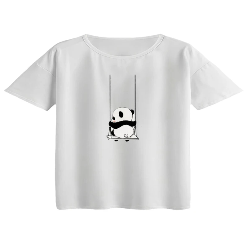 کراپ تی‌شرت آستین کوتاه زنانه مدل پاندا و تاب