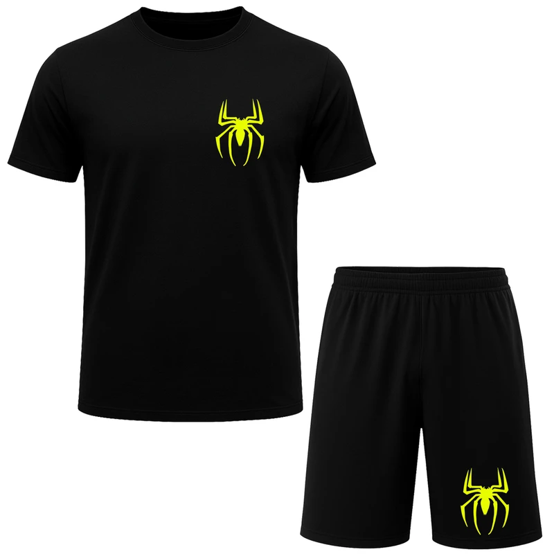 ست تیشرت آستین کوتاه و شلوارک راحتی مردانه مدل A33 طرح عنکبوت