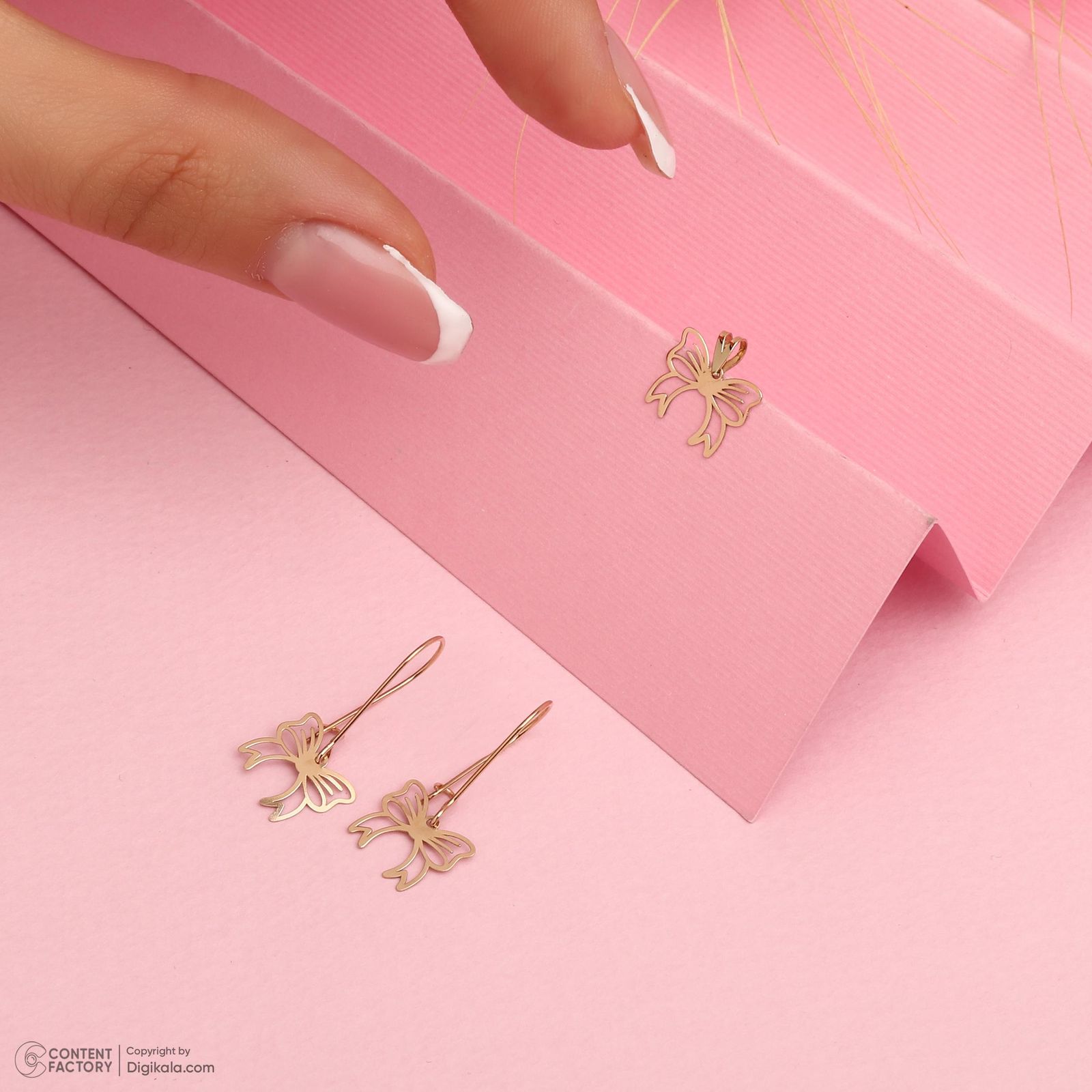 نیم ست طلا 18 عیار زنانه حافا گلد مدل پاپیون کد nim16 -  - 4