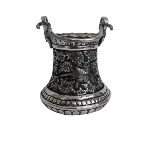 سطل قلمزنی طرح گل و مرغ مدل دسته دار کد ES-Jdb11