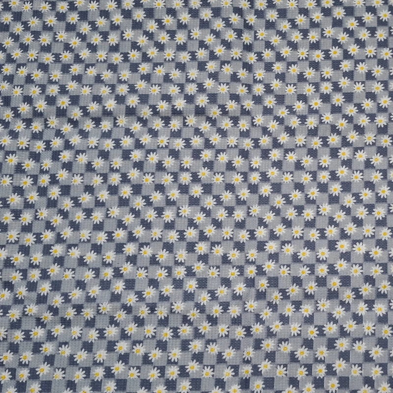 پارچه آشپزخانه عرض 1.46 متر مدل بابونه رنگ سرمه‌ای تیره