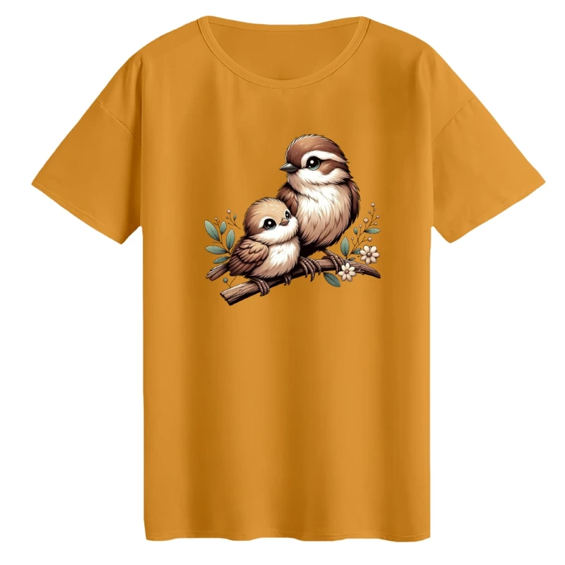 تی‌شرت لانگ آستین کوتاه زنانه مدل پرنده ها کد 01