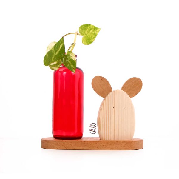 گلدان شیشه ای آرانیک مدل قاب چوبی طرح موش مهربان کد 1016400024