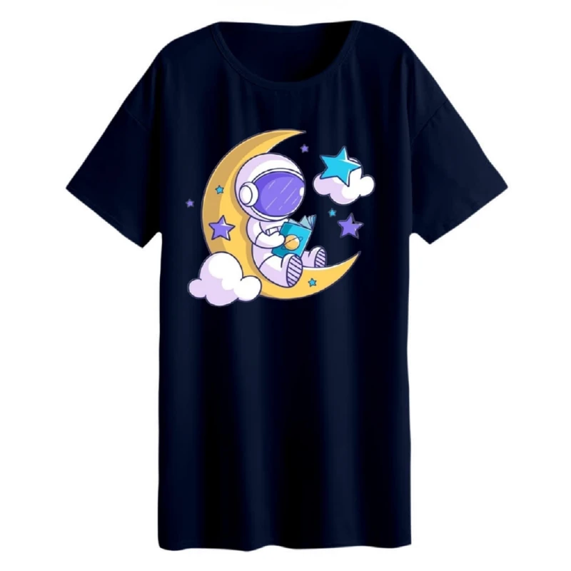 تی شرت لانگ زنانه مدل فضانورد و ماه کد1