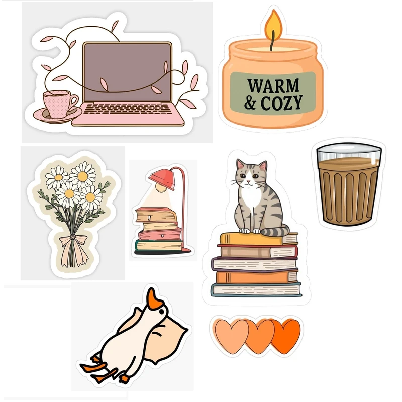 استیکر لپ تاپ طرح گربه و شمع کد 800 مجموعه 8 عددی