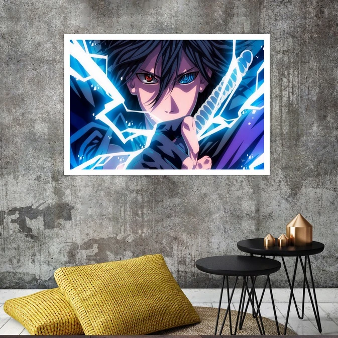 تابلو بکلیت طرح انیمه Sasuke Uchiha مدل قاب شاسی W-s8469