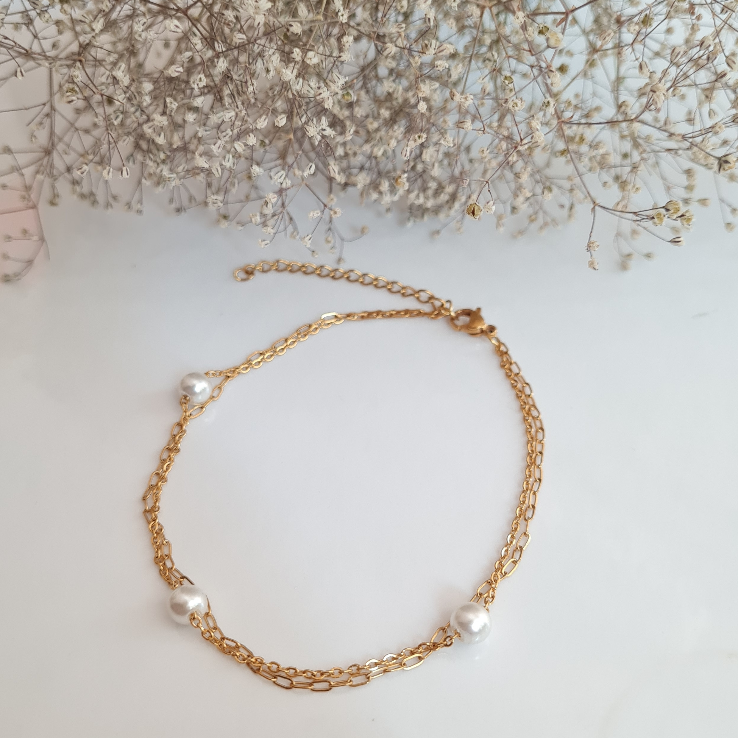 پابند زنانه مدل مروارید دو ردیفه