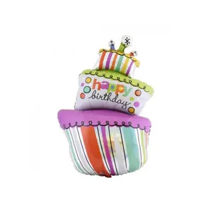 بادکنک فویلی طرح کیک تولد مدل rainbow