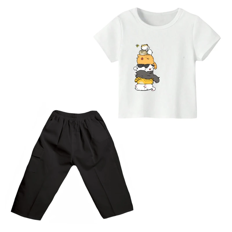 ست تی شرت و شلوارک پسرانه مدل گربه کد ۶