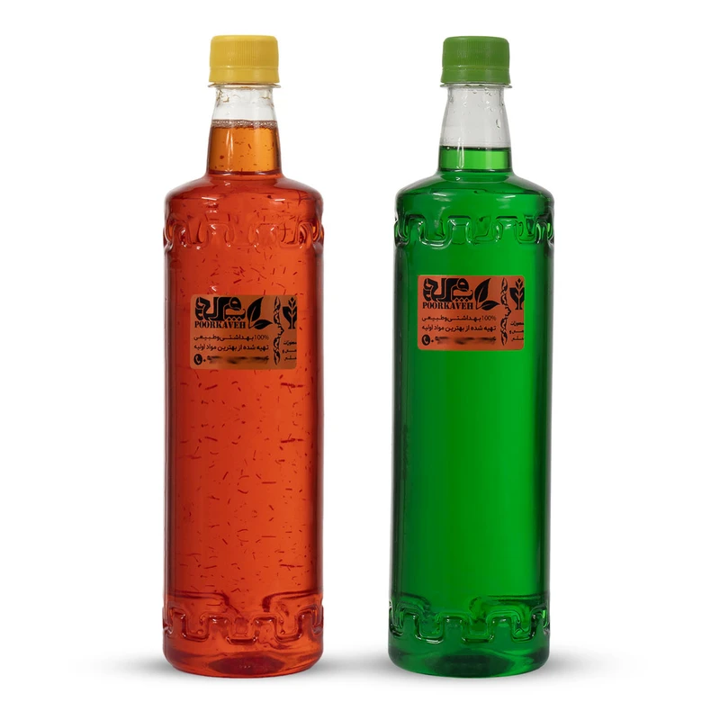 شربت غلیظ و شکردار گلاب زعفران و به لیمو و شربت به لیمو پورکاوه - 1100 میلی لیتر بسته 2 عددی