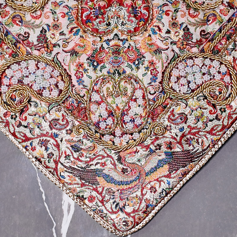 رومیزی ترمه مدل سرمه دوزی طرح ابریشم هما