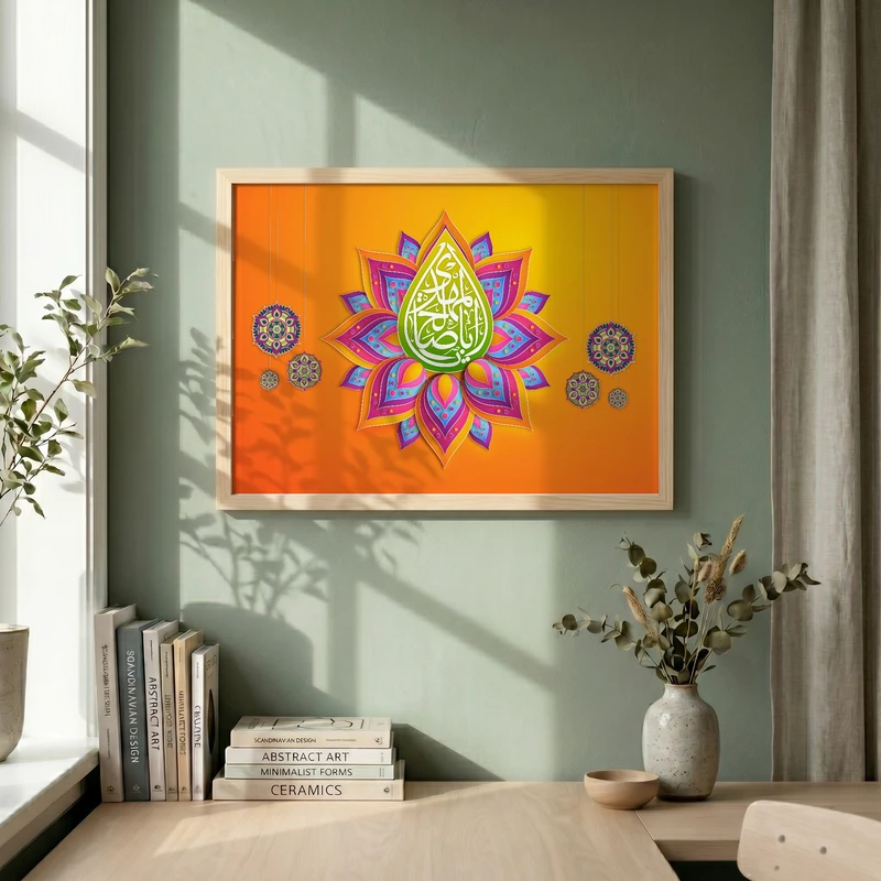 تابلو طرح ولادت امام زمان (عج) مدل G15093 فریم کرم روشن