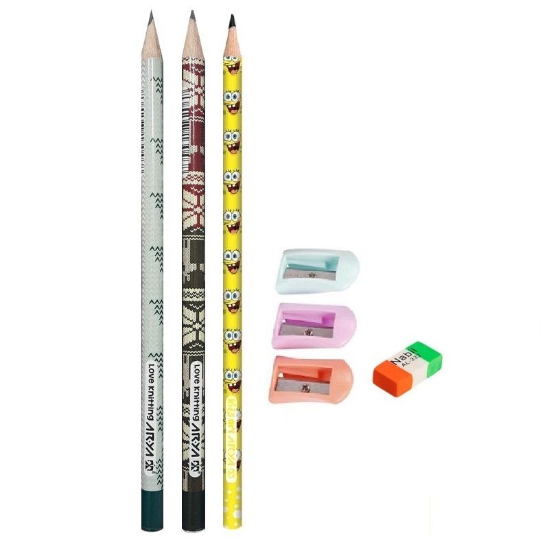 مداد مشکی آریا مدل بیکران کد121به همراه پاک کن و تراش مجموعه 7عددی