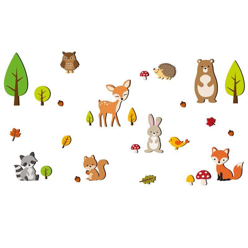 استیکر چوبی کودک باروچین مدل حیوانات در جنگل پاییزی کد 1197