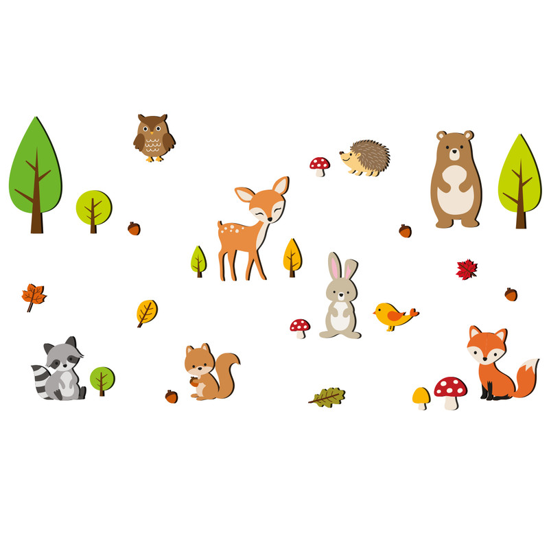 استیکر چوبی کودک باروچین مدل حیوانات در جنگل پاییزی کد 1197
