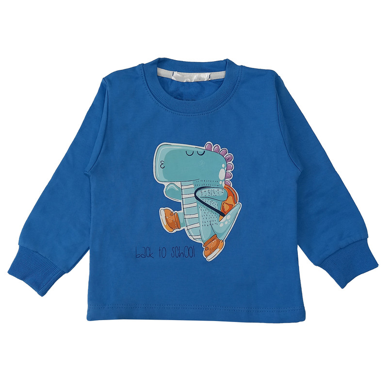 ست تی شرت و شلوار پسرانه مدل دایناسور دانش آموز کد 3613 رنگ آبی نفتی