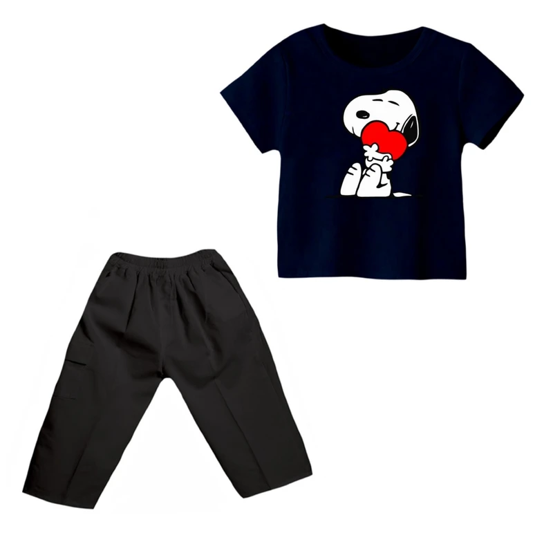 ست تی شرت و شلوارک دخترانه مدل اسنوپی کد ۳