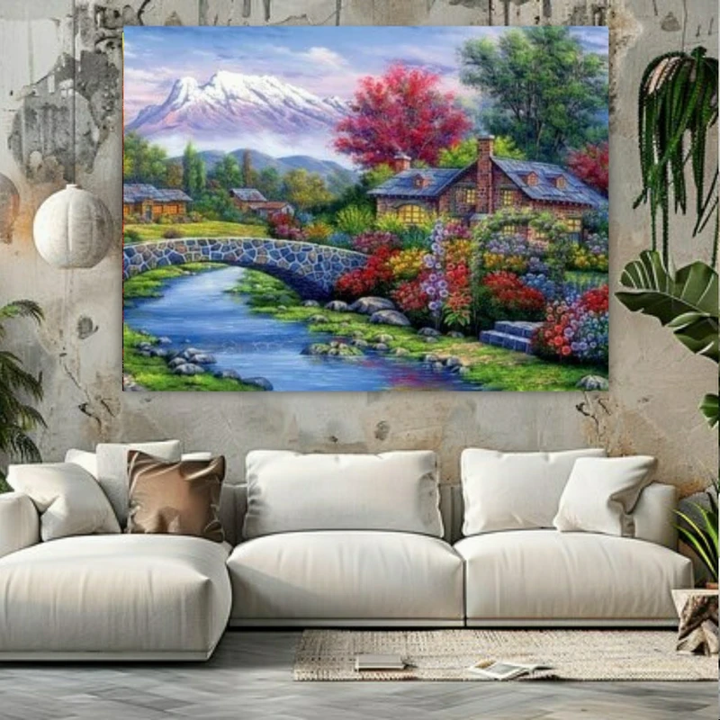 پوستر پارچه ای طرح کلبه در طبیعت بکر بهاری کد FP104444