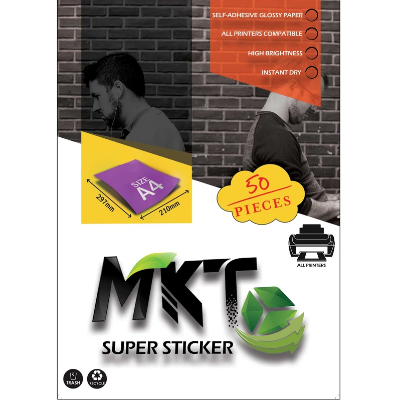 کاغذ A4 پشت چسب دار ام کی تی کد M-06 بسته 50 عددی