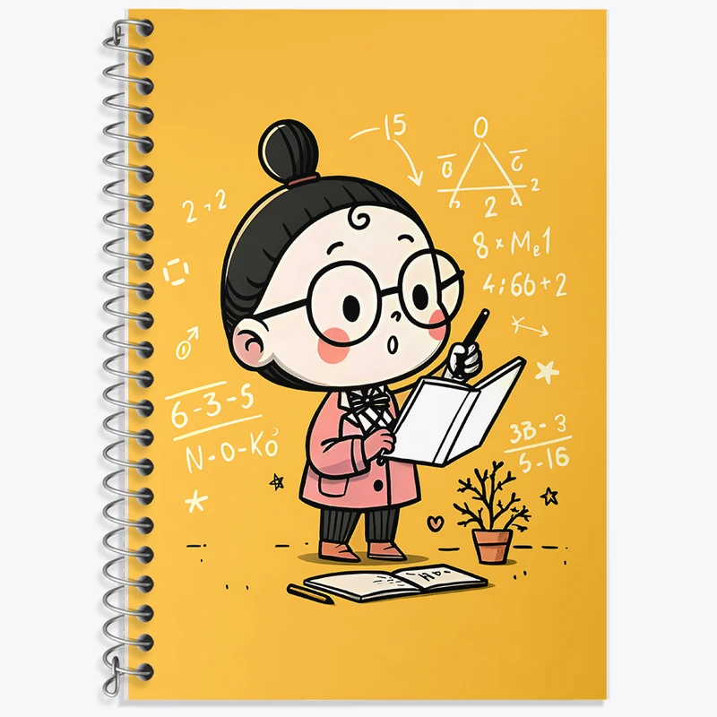 دفتر زبان 50 برگ خندالو مدل دو خط طرح دختر ریاضیدان کد F8044