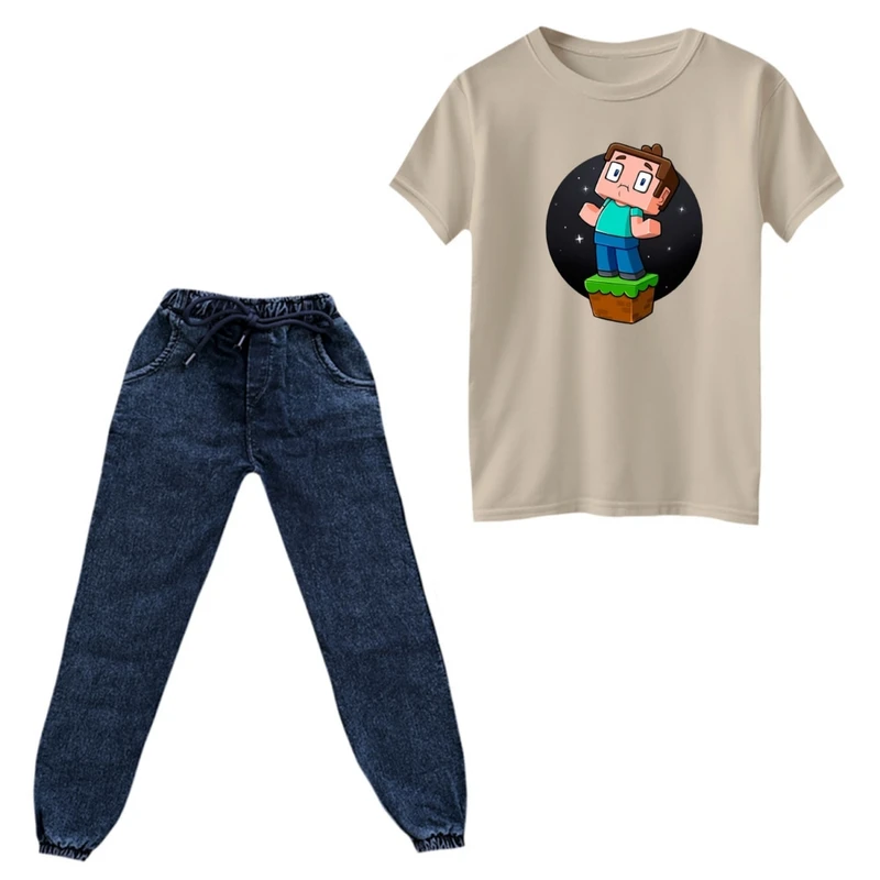 ست تی‌شرت و شلوار پسرانه مدل ماینکرفت کد 08