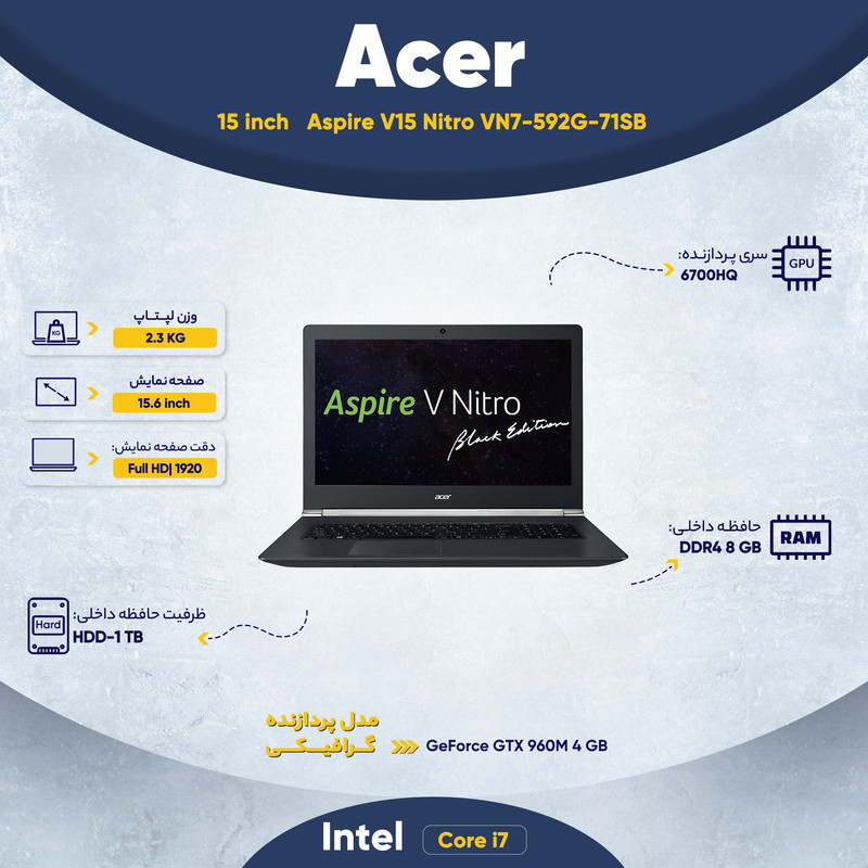 لپ تاپ 15 اینچی ایسر مدل Aspire V15 Nitro VN7-592G-71SB لپ تاپ 15 اینچی ایسر مدل Aspire V15 Nitro VN7-592G-71SB