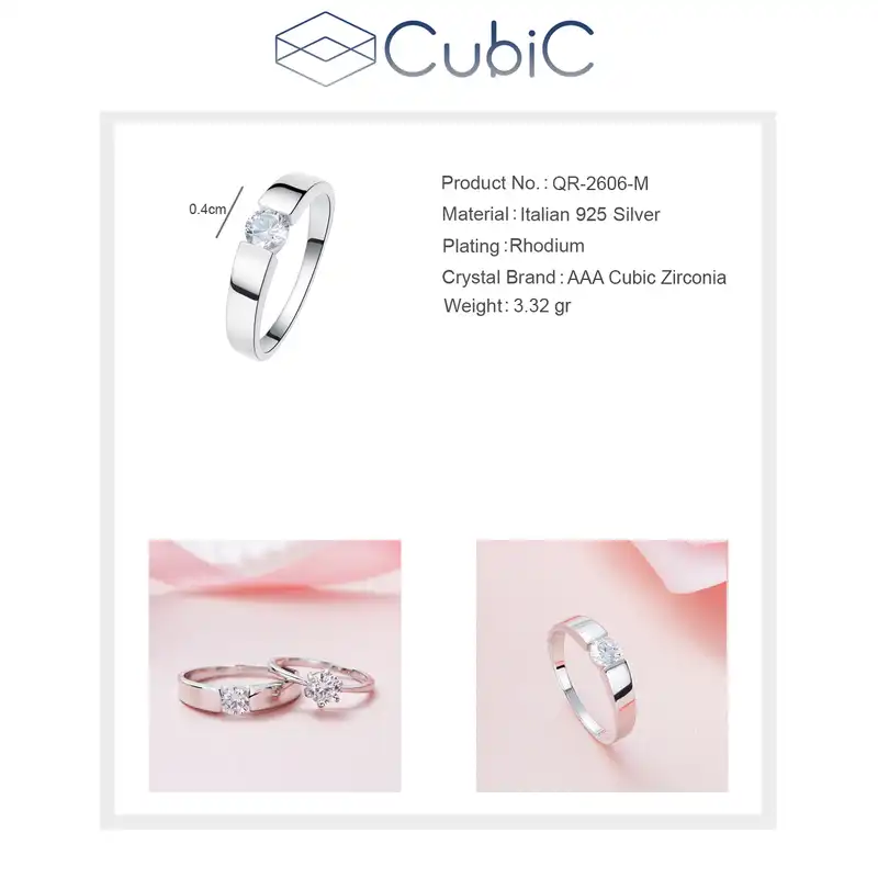 ست انگشتر نقره زنانه و مردانه کوبیک مدل QR-2786-7-10
