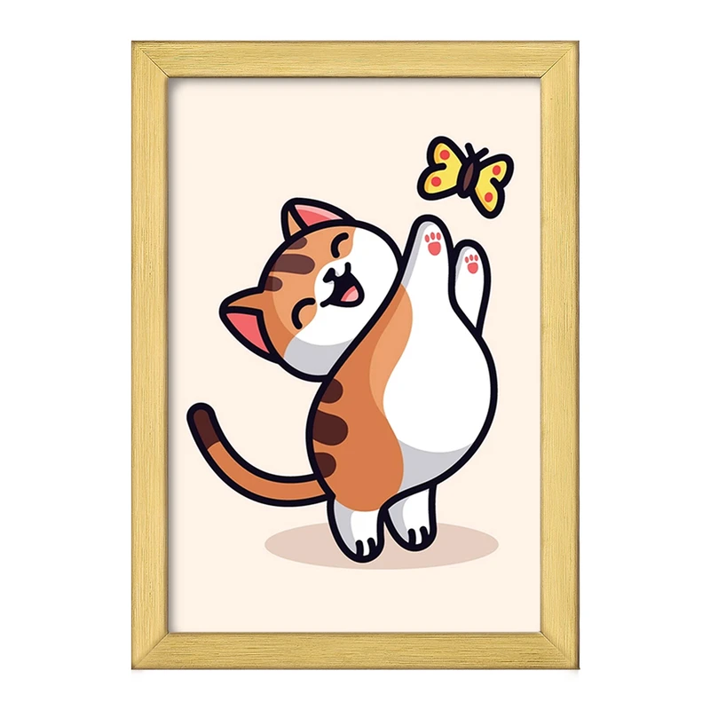 تابلو خندالو طرح حیوانات بامزه گربه و پروانه کد 28197