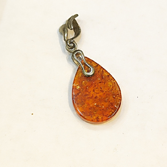 آویز گردنبند نقره زنانه مدل صمغ کهربا کد 414