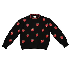 پلیور یقه گرد دخترانه مدل توت فرنگی 