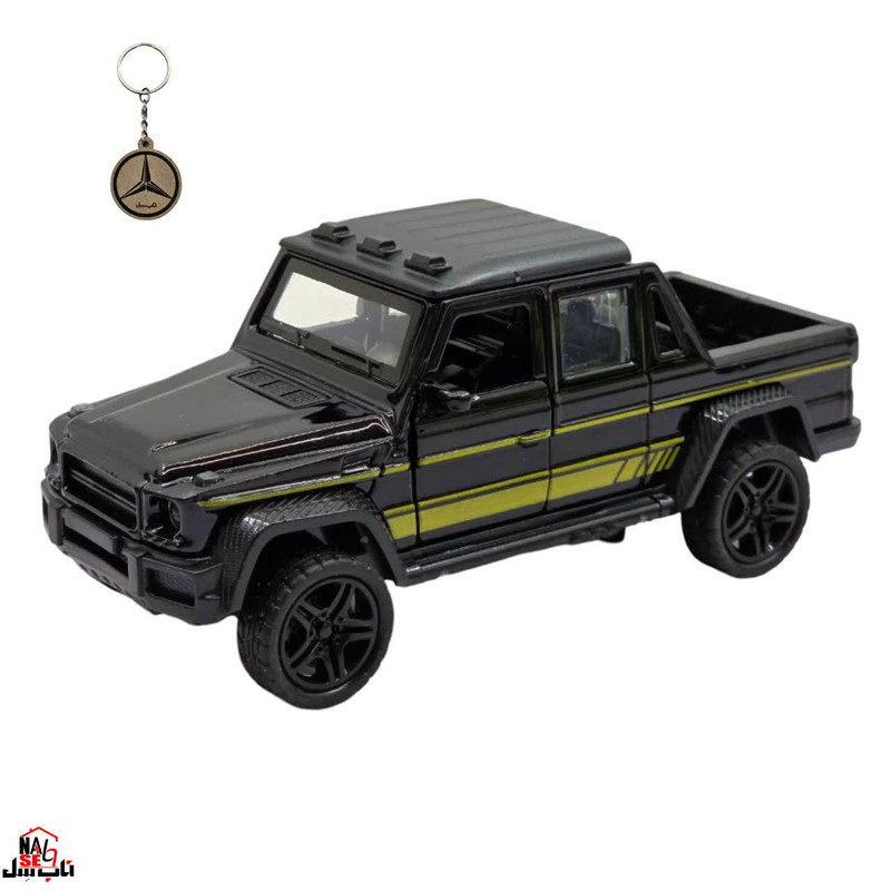 ماکت ماشین فلزی وانت بنز جی کلاس ناب سل مدل MERCEDES BENZ G-CLASS عقبکش، چراغدار و موزیکال با در و صندوق بازشو به‌همراه جاسوییچی