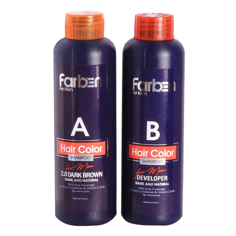 شامپو رنگ مو فاربن شماره 2.0 حجم 150 میلی لیتر رنگ قهوه ای خیلی تیره مجموعه 2 عددی