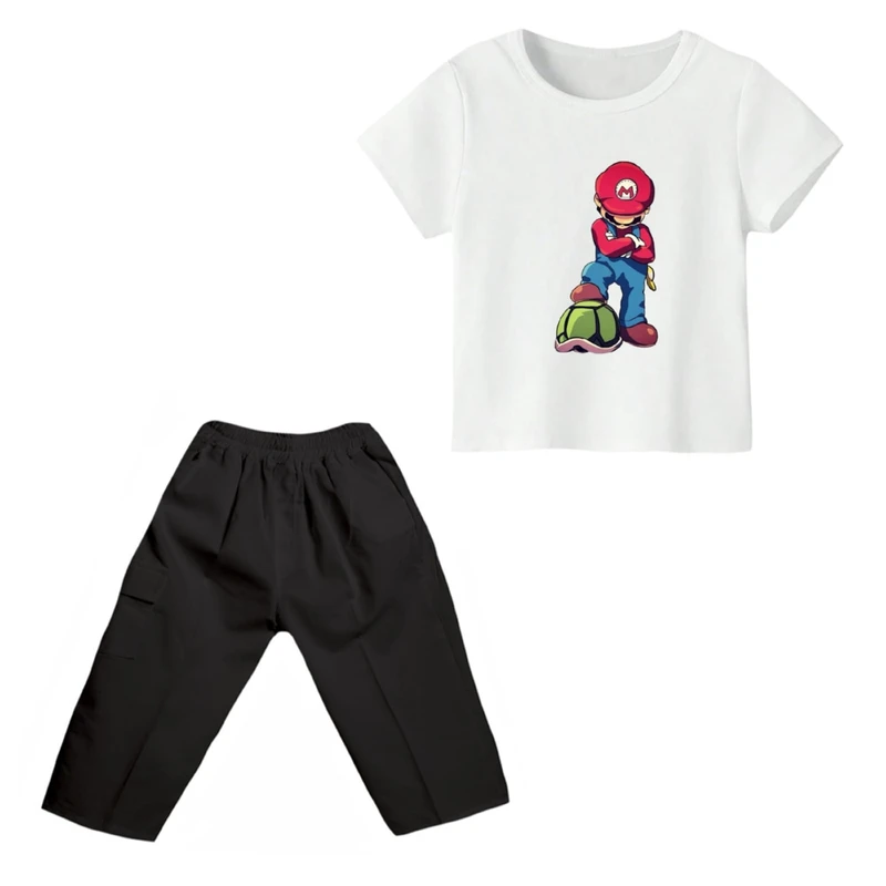 ست تی شرت و شلوارک پسرانه مدل ماریو کد ۴