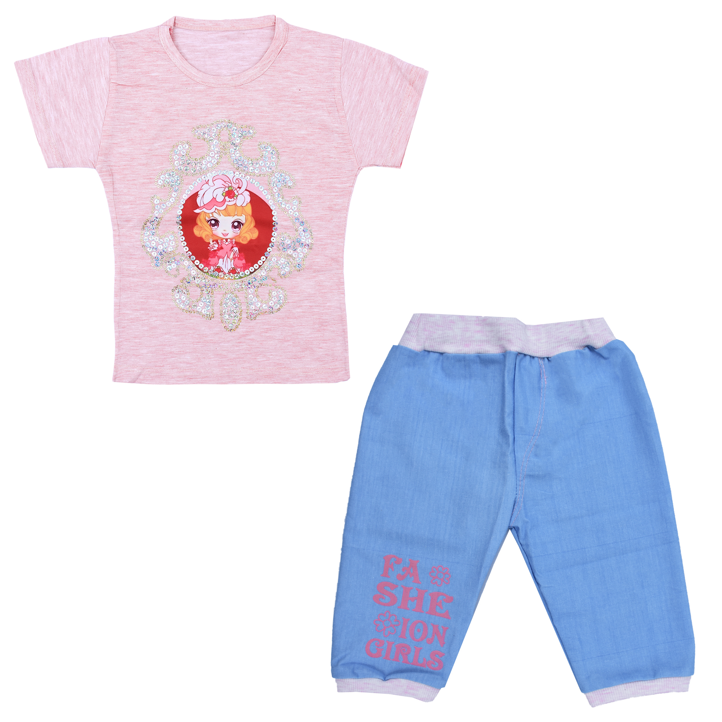 ست تی شرت و شلوارک نوزادی دخترانه کد 2028SPAB