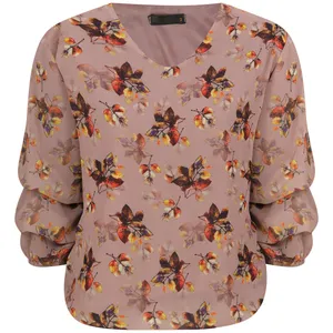 بلوز زنانه مدل حریر گل رنگ نسکافه ای