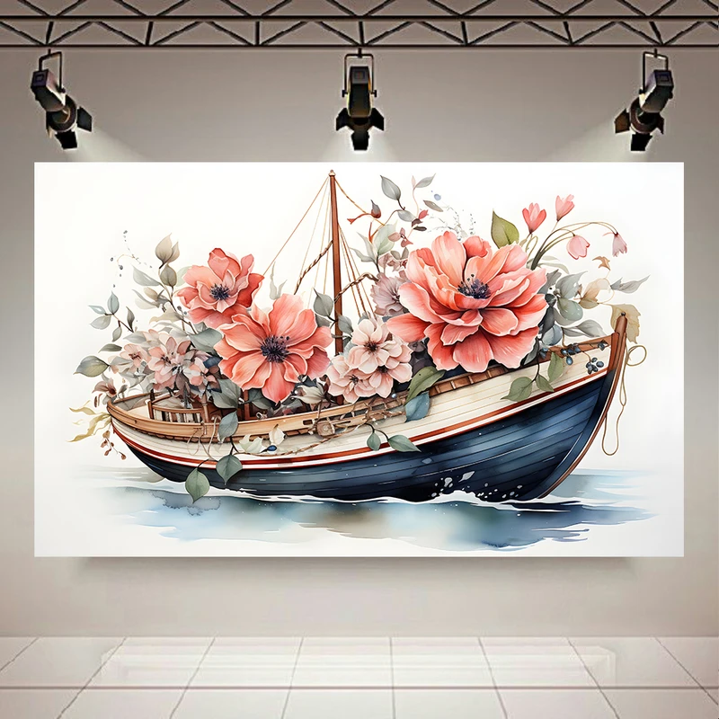تابلو بوم طرح مخمل کشتی مدل گل کد AR305689