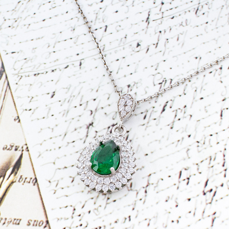 گردنبند نقره زنانه مدل زمرد AMT-M114