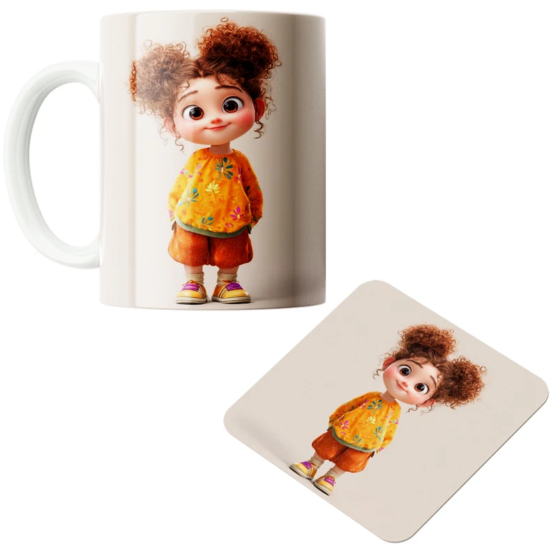 ماگ پاد آفرین مدل دختر کوچولو کد 877 به همراه زیر لیوانی