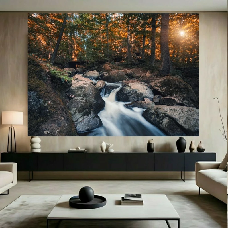 تابلو بوم طرح آبشار و طبیعت مدل طلوع خورشید کد BK24258