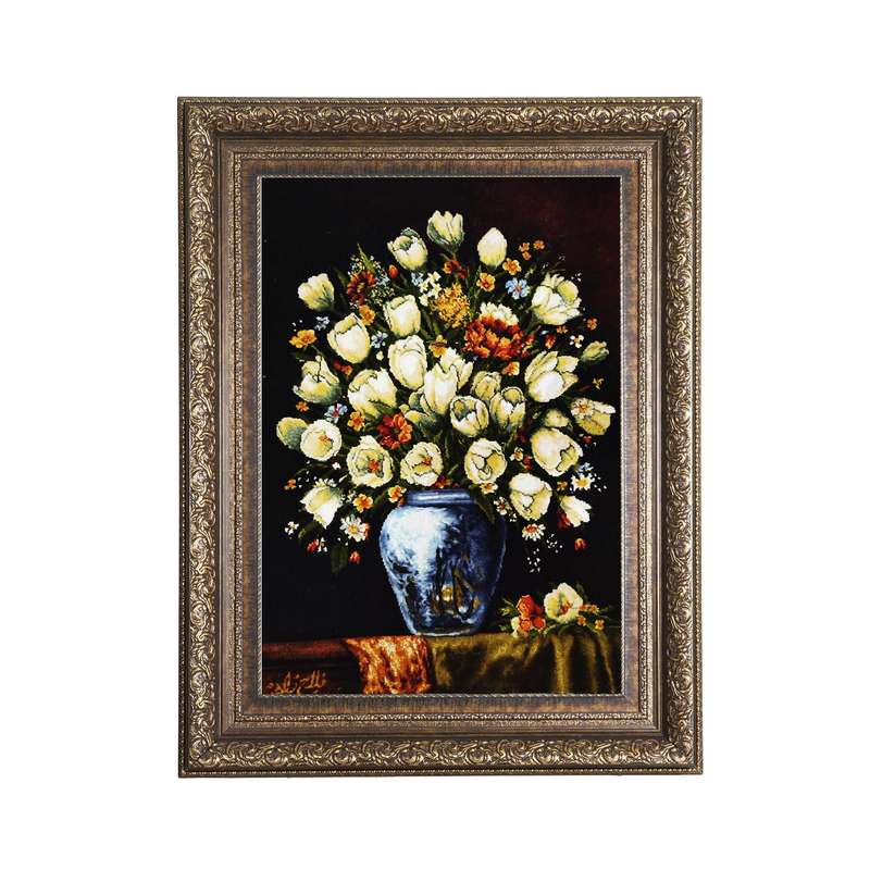 تابلو فرش دستباف طرح گل و گلدان مدل 87